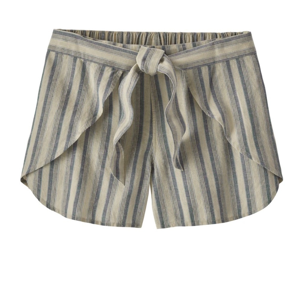 Patagonia Women's Garden Island Wrap Tie Shorts Blue Striped Size Xl